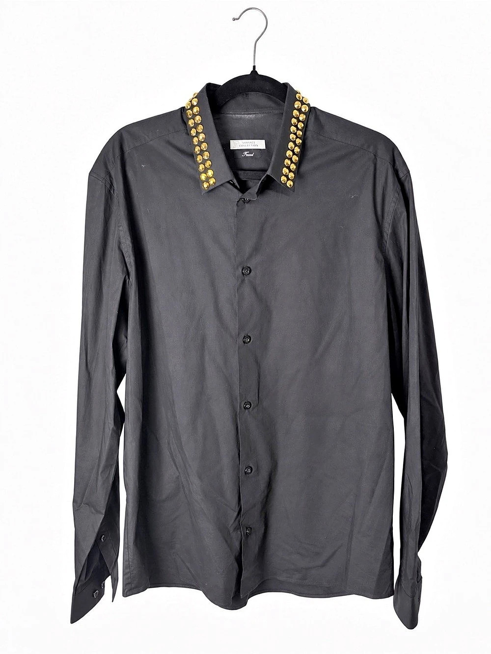 Versace Collection Black Gold Embellished Collar Shirt Men’s 43 / 17